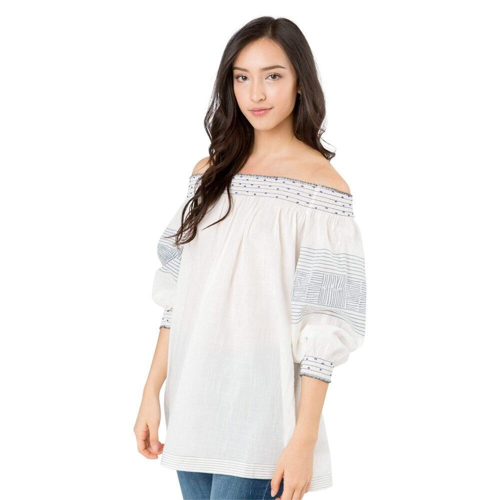 NWT Velvet Brynna Off the Shoulder Embroidered Top S oversized boho peasant
